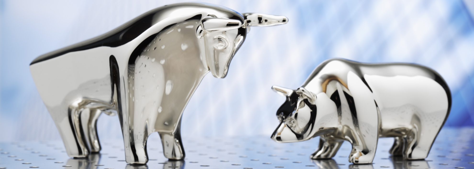 Silver bull and bear statues